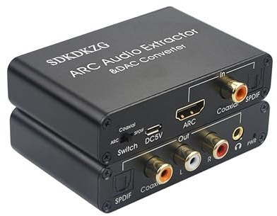 SDKDZKG 192kHz DAC Wandler, HDMI ARC Audio Extraktor, HDMI/Digital SPDIF Optische Toslink Koaxial zu Analog RCA 3,5 mm Jack L/R Koaxial SPDIF Audio Konverter für HDTV Verstärker Soundbar Sprecher