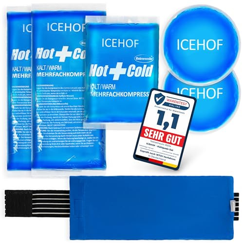 ICEHOF Kühlpads (5x) mit Vlies-Hülle - Kuschelweich, lange Kühldauer, verschiedene Größen Family-SET, Kühlpack Gel Kühlakku Kühlgel Kühlkompresse Kälte-Kompresse Kühlkompressen Kühlbeutel Eisbeutel