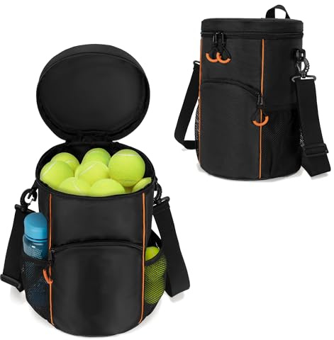 DSLEAF Tennis Balltasche mit robustem Boden und tragbarem Schultergurt | Fasst bis zu 45 Bälle, ausgestattet mit Doppelreißverschlüssen und einem Sichtfenster für Namenskarten.