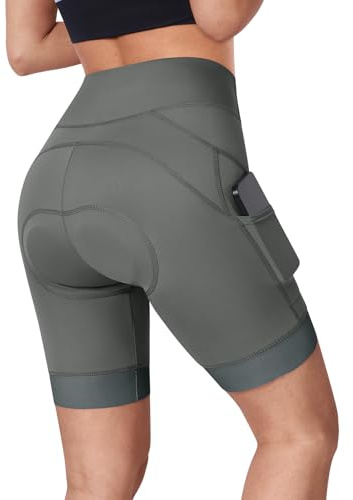 BERGRISAR Fahrradhose Damen Gepolstert Radlerhose Radhose mit 4D Sitzpolster Atmungsaktiv Elastische Grau M
