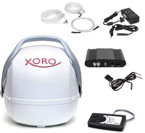 XORO MPA 38 - Vollautomatische Ausrichtung auf den Satelliten per Knopfdruck, Twin LNB, 4 Satelliten vorinstalliert, inkl. Steuerteil, Kabel und Zubehör