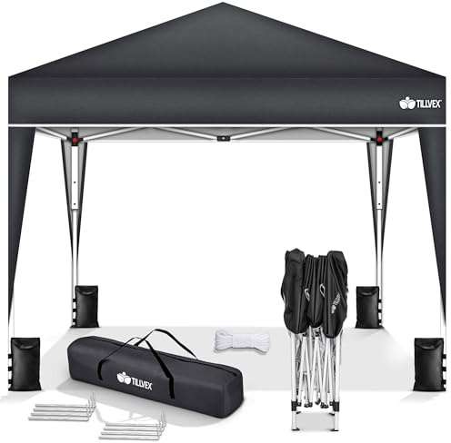 tillvex Pavillon 3x3m wasserdicht + 4er Set Sandsäcke | Pop-Up Faltpavillon stabil & höhenverstellbar | Gartenzelt UV Schutz 50+ | Partyzelt mit Tasche für Garten (Anthrazit)