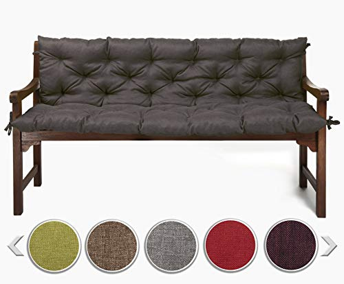 sunnypillow Bankauflage für Gartenbank Outdoor - Sitzkissen und Rückenkissen für Bank 170 x 50 x 50 cm - Polsterauflage für Hollywoodschaukel, Gartenschaukelkissen - Gartenkissen, Bankkissen Anthrazit
