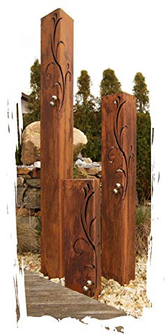 JH-Metalldesign Säulenset Barocco Säule Set Edelrost Rost Romantik Gartendeko Garten Edelstahl - Kugeln