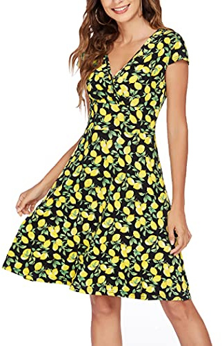Beyove Damen Blümchenkleid A Linie Jersey Blumenkleid Sommerkleid Knielang Kurzarm Floral Sexy Freizeitkleider Blumenmuster Sommer Leicht M 38