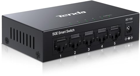 Tenda TEG205E Managed Switch 5 Port Gigabit Netzwerk Switch (IGMP-Snooping, QoS, VLAN, DHCP-Snooping, LAG, MAC-Binding, Lüfterlos, Energieeffizient, Metall) Smart Switch LAN Hub