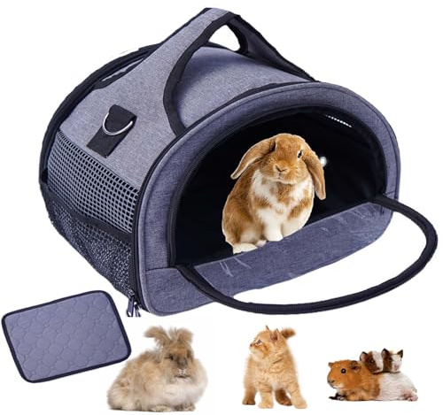 Tragetasche Kaninchen,transportbox meerschweinchen für 2 Tiere,transportboxs kleine Haustiere, Hamster, Vogel, Hasen, Tiertasche mit stabilem Griff und wasserdichtem Pad, einfaches Reisen