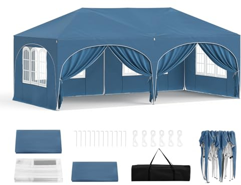 WOLTU Pavillon, Faltpavillon 3x6 m, mit 6 Seitenwänden, Partyzelt wasserabweisend UV-Schutz 50+, höhenverstellbarer Gartenpavillon, mit Tragetasche, für Outdoor Garten Camping Blau