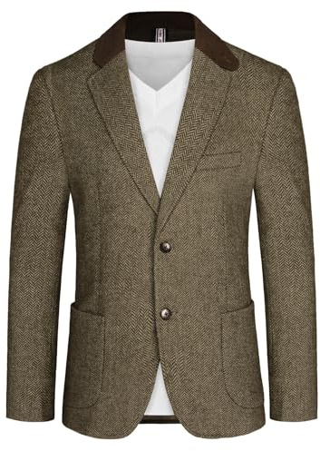 Sakko Herren Sportlich Tweed Sakko mit Reverskragen Blazer 2 Knöpfe Espresso XL