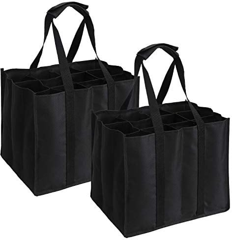 Tebery 2 Stück 12er Bottle Bag, Flaschentasche für 24 x 1.5 Liter Flaschen, Wasser Flaschen Tagetasche mit Trennwände, Tasche mit, Flaschenkorb, Schwarz, 34x26.5x27.5cm