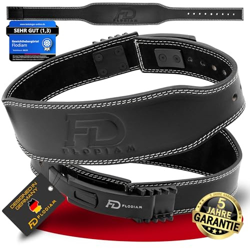 Flodiam Gewichthebergürtel für Damen und Herren [Schnellverstell Hebelverschluss] Echtleder Gym Lifting Belt mit Hebelschnalle | Gewichtheben, Bodybuilding | Größe S (73-84 cm)