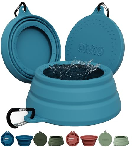 OHMO Faltbarer Hundenapf Reisenapf Hund 700ml, Wassernapf für Hunde Unterwegs Anti Tip Over breite Basis, Weniger Spritzer Verschütten Tragbare Trinknapf für Haustier Auto Reise (Blaugrün)