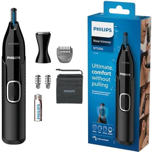 Philips Nasentrimmer 5000 Serie, Effiziente Haarentfernung für Nase, Ohren und Augenbrauen, mit PrecisionTrim-Technologie, wasserdicht, Modell NT5650/16