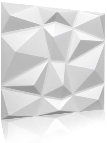 Eurodeco 3D Wandpaneele - 3D Wandverkleidung Paneele - Dekoren Deckenpaneele - Wanddeko Platten - Wandtattoos aus Polystyrol XPS Styropor - 50 x 50 cm, 3 mm Stärke, Diamant Weiß, 20 Stück (5m²)
