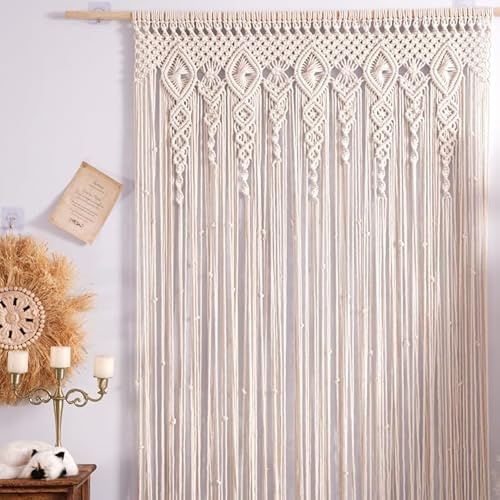 EAZHOP Spitze Wandteppich, böhmischer handgewebter Spitzen-Türvorhang für Raumteiler, Vorhänge, Türvorhänge, Hochzeitskulissen, Innendekoration, Beige - 95 * 200cm