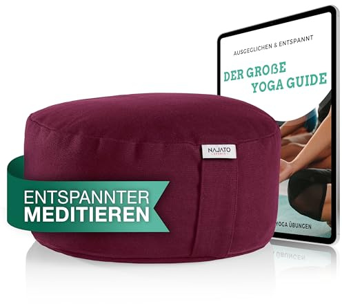 NAJATO Sports Meditationskissen | Yogakissen inkl. E-Book (PDF Datei) | Rundes Yoga Kissen mit Buchweizenschalen-Füllung | Waschbarer Bezug aus Baumwolle | 30 cm Durchmesser, 14 cm hoch