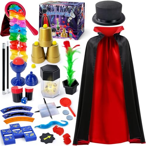 PATIFEED Zauberkasten Zaubertricks für Kinder mit Kostüm und Hut | Zaubertricks mit Zauberstab, Cosplay für Jungen und Mädchen, Spielzeug Kindergeschenke