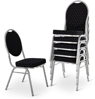 MACOShopde by MACO Möbel Raburg Stapelstuhl 6er-Set – Bankettstuhl gepolstert & stapelbar, bis 150 kg belastbar, robuster Stahlrahmen – Gastronomie, Hotel, Konferenz & Events | Vienna Silber/Schwarz