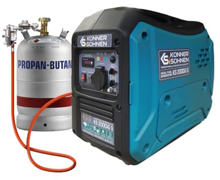 Könner & Söhnen KS 2000iG S LPG/Benzin Inverter Generator Gas Stromerzeuger 2000 W, 1 x 16 A (230 V), ECONOMY Modus, Inverter Generator, Benzin leise, Euro 5