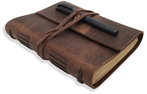 CooLeathor Leder notizbuch Tagebuch - Unisex-Notizblock, 240 Kraftpapier Vintage & handgemacht notizbuch leder, braunes A6 Notizblock Format - Braun, 5 x 7 Zoll