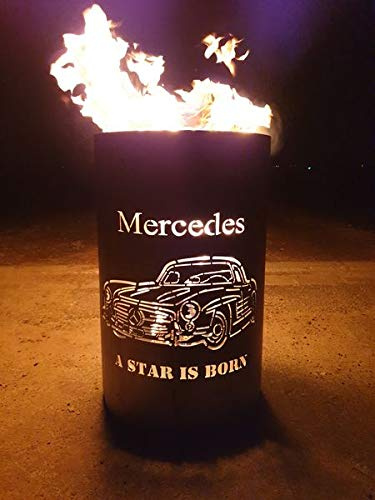 TiKo-Design Feuertonne - Feuerkorb - Lagerfeuertonne mit Motiv Mercedes - A Star is Born – Verleihen Sie Ihrem Garten EIN besonderes Ambiente für unvergessliche Abende