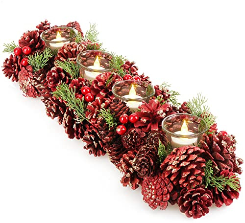 com-four® Adventskranz länglich, Kerzenständer Weihnachten für 4 Kerzen | Kerzenhalter - Adventsgesteck - XL Adventskerzenhalter - Kerzenleiste als Tischdeko
