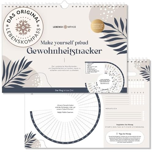 Lebenskompass® Habit Tracker für 12 Monate Gewohnheitstracker als undatierter Wandkalender - Tracke deine Fortschritte - mit inspirierenden Zitaten & Tipps