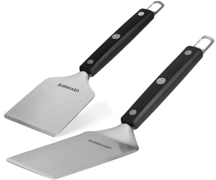 BURNHARD® Grillspachtel und Grillschaber, Set 2-TLG. mit Burgerwender | Grillwerkzeug aus Edelstahl, BBQ-Tools für Planchas und Grillplatten, Planchaspachtel