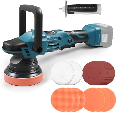 Akku Poliermaschine, 6 Geschwindigkeit Auto Poliermaschine, 5200RPM 5 Zoll Kabellos Poliermaschine 21pcs,125mm exzentrisches Poliermaschine für Wachsen/Autodetaillierung, für Ma-kita 18V (ohne Akku)