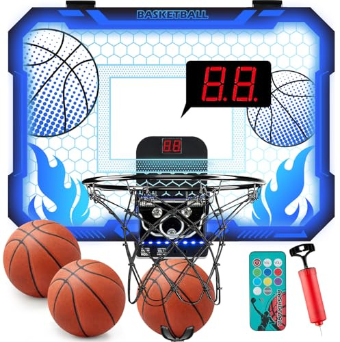 VROGTIK Indoor-Basketballkorb für Kinder mit 7 farbigen LED-Lichtern, Fernbedienung, Halterung über der Tür, Anzeigetafel - Geschenke für 4-12 jährige Jungen und Mädchen