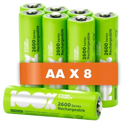 PeakPower Akku AA 2300mAh 8 Stück | Batterien AA wiederaufladbar 1,2V | AA Akkus wiederaufladbar , optimierte Kapazität, geringe Selbstentladung, vorgeladen, Ready2Use