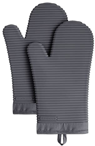 KitchenAid Ofenhandschuh-Set, gerippt, weiches Silikon, Anthrazit, 2 Stück
