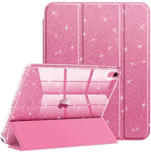 Fintie Glitzer Hülle für iPad A16 11./10. Generation (2025/2022, 11/10.9) | Transparente Glitzer-Schutzhülle mit Stifthalter, Stoßfest Glänzender Rückseite & Auto Sleep/Wake, Rosa