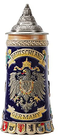 HAUCOZE Bierkrug Mit Zinndeckel Deutschland Bierseidel Steinkrug 0.6Liter
