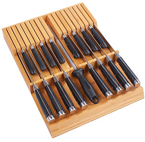 Utoplike Messerblock für die Schublade,Bambus Küchen messer organizer | Mit Griff Steakmesserhalter ohne Messer, passend für 16 Messer und 1 Wetzstahl