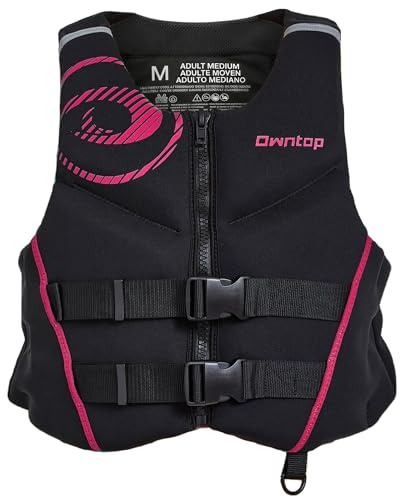 Owntop Schwimmweste für Erwachsene | Leichte Neopren-Auftriebsweste | Faltbare Schwimmhilfe mit Doppel-Sicherheitsgurten | Schwimmjacke für Bootssport, Kajakfahren, Angeln, Paddeln (Rosa,M)