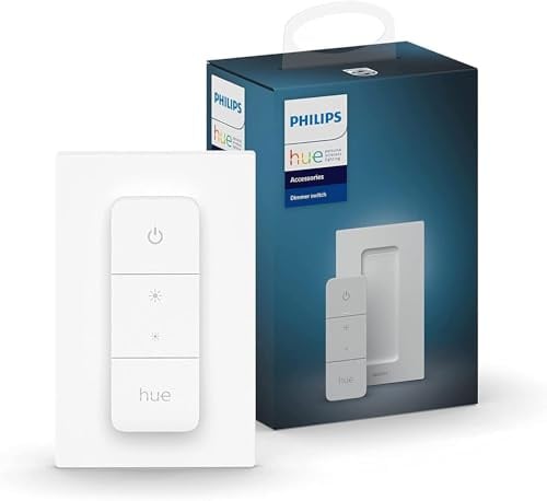 Philips Hue Dimmschalter für Hue Lichtsysteme, Smarter Dimmer zur Steuerung von Leuchten und Lichtszenen, kabelloser Lichtschalter ohne Installation, weiß