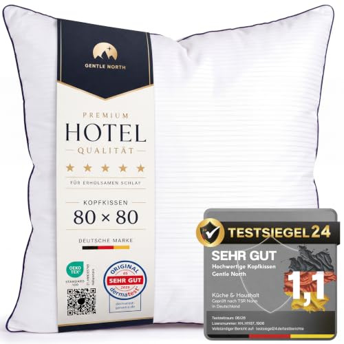 Gentle North Hochwertige Kopfkissen 80x80 cm groß in Hotelqualität - Flauschiges, gut gefülltes Schlafkissen für Allergiker geeignet (Ökotex 100 Zertifiziert) - 60° Waschbar