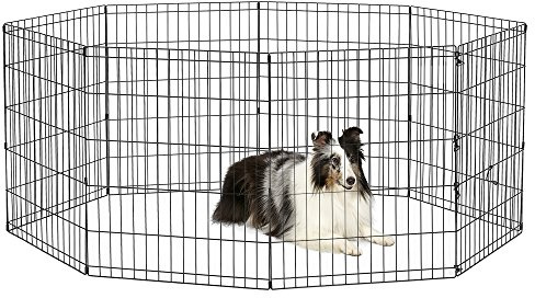 Hunde-Gehege aus Metall, zusammenklappbar, ohne Tür, inklusive Erdspießen, bietet 1,5 m² Spielfläche, 76 cm hoch, schwarze, E-Beschichtung