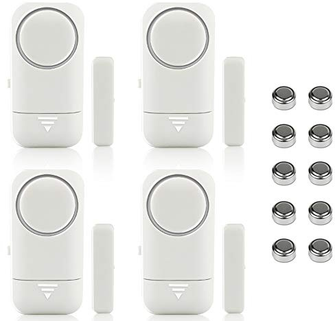 Shackcom 4pcs Fensteralarm Türalarm Selbstklebend Alarm Fenster 120dB mit Wireless Magnetsensor für Home Security Einbruchschutz Türalarmsensor mit Batterien