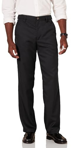 Amazon Essentials Herrenhose, klassische Passform, erweiterbare Taille, flache Vorderseite, Schwarz, Größe 38W x 32L