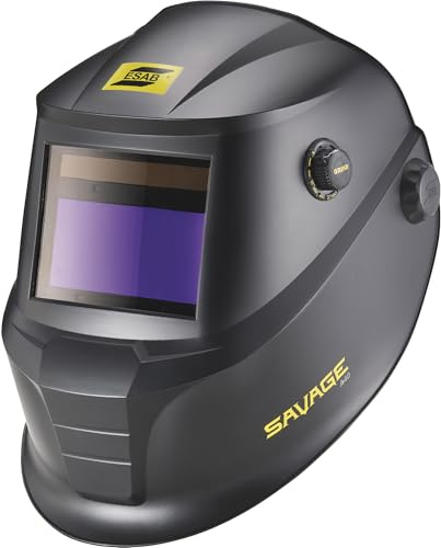 ESAB Savage 070000490 Schweißhelm, A40, automatisch, verdunkelnd, Außeneinstellung, 4 Lichtbogen-Sensor, automatische Verdunkelung, 10x5 cm, Echtfarb-Sichtlinse, Empfindlichkeit/Verzögerungssteuerung