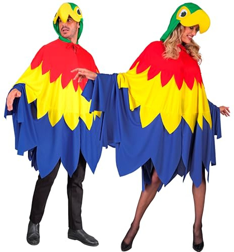 W WIDMANN MILANO Party Fashion - Papagei Kostüm | Vogel-Look mit Poncho und Kapuze für Karneval und Mottoparty