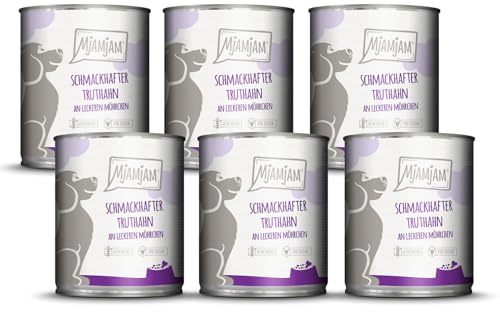 MjAMjAM - Premium Nassfutter für Hunde - schmackhafter Truthahn an leckeren Möhrchen, 6er Pack (6 x 800 g), getreidefrei mit extra viel Fleisch