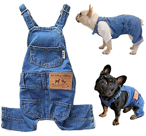 Hundebekleidung, Jeans-Latzhose, Haustier-Overall aus Denim, Welpen-Jeansjacke mit Trägern, modischer und bequemer Blauer Einteiler für kleine und mittelgroße Hunde und Katzen, Blau, M