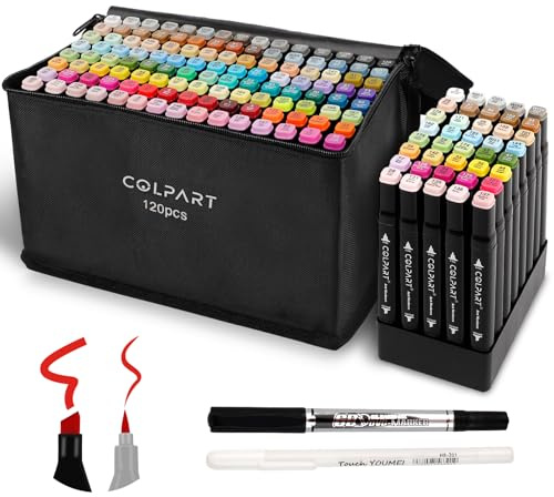 colpart colpart120+2Farben Alkohol Marker Brush Tip Set Filzstifte Permanenter für Manga, Design, Malerei, Zeichnung, Twin Marker Stifte zum Zeichnen und Malen für Erwachsene