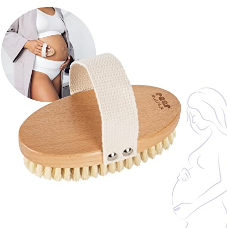 reer Massagebürste, Trockenbürste für Schwangerschaft und Babybauch - extra weiche Körperbürste mit Naturborsten, für Pflegeöl, Schwangerschaftsöl und Geschenk für Schwangere