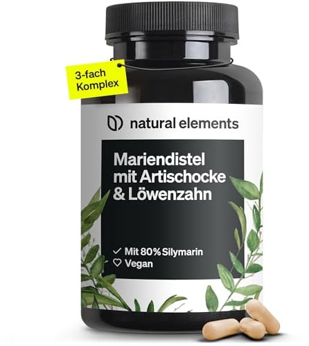 natural elements Mariendistel Artischocke Löwenzahn Komplex - 120 Kapseln - Hochdosiert mit 80% Silymarin - Ohne Magnesiumstearat, vegan und produziert in Deutschland
