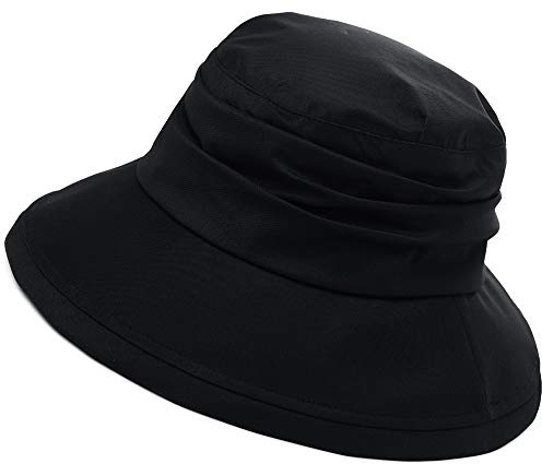 Comhats Damen Faltbarer Regenhut Sonnenhut wasserdichte Mütze mit breite Krempe UPF50+ Schwarz