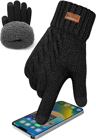 KEECOW Handschuhe Herren,Winterhandschuhe Herren Touchscreen Warme Thermo Fleece Strickhandschuhe für Outdoor Sport Laufen Radfahren Freizeit (Schwarz)